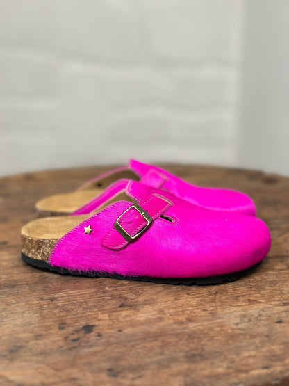 Mules/sabot CUBANAS Poilus rose fuchsia femme