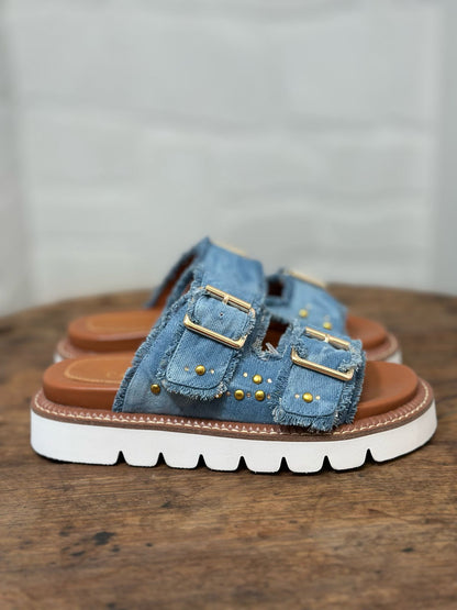 Nu-pieds CAFE NOIR jeans bleu femme