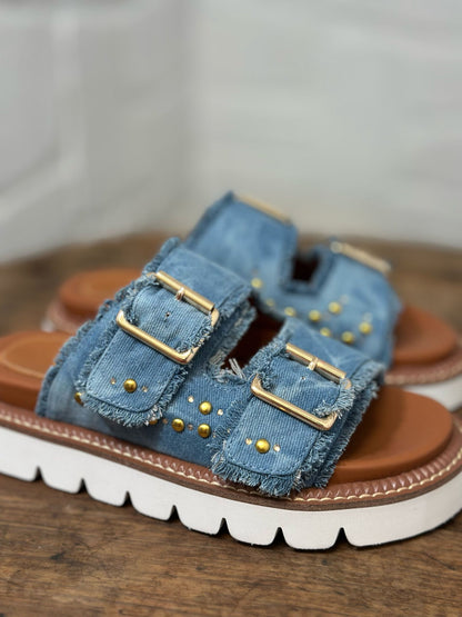 Nu-pieds CAFE NOIR jeans bleu femme