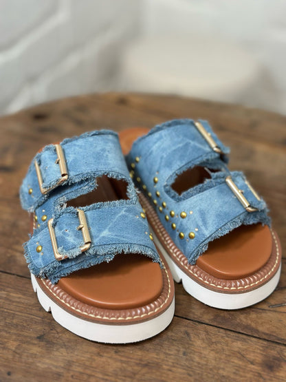 Nu-pieds CAFE NOIR jeans bleu femme