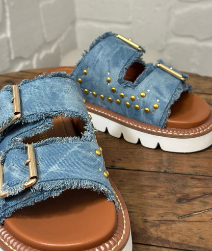 Nu-pieds CAFE NOIR jeans bleu femme