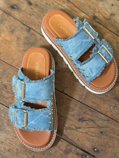 Nu-pieds CAFE NOIR jeans bleu femme