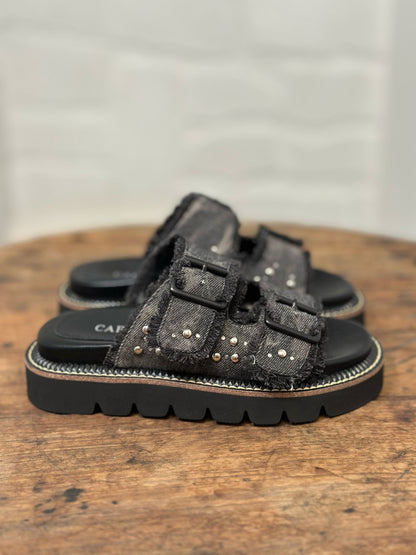 Nu-pieds CAFE NOIR jeans gris/noir femme