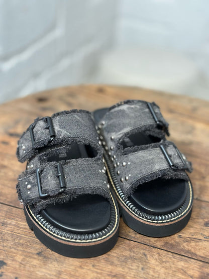Nu-pieds CAFE NOIR jeans gris/noir femme