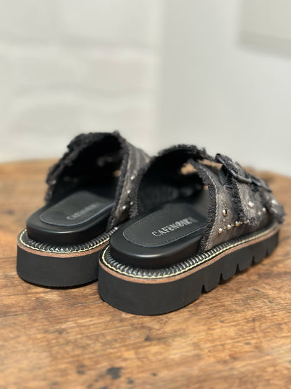 Nu-pieds CAFE NOIR jeans gris/noir femme
