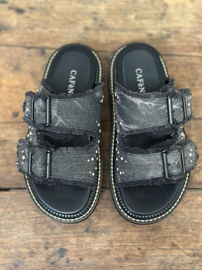 Nu-pieds CAFE NOIR jeans gris/noir femme