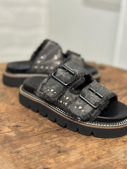 Nu-pieds CAFE NOIR jeans gris/noir femme