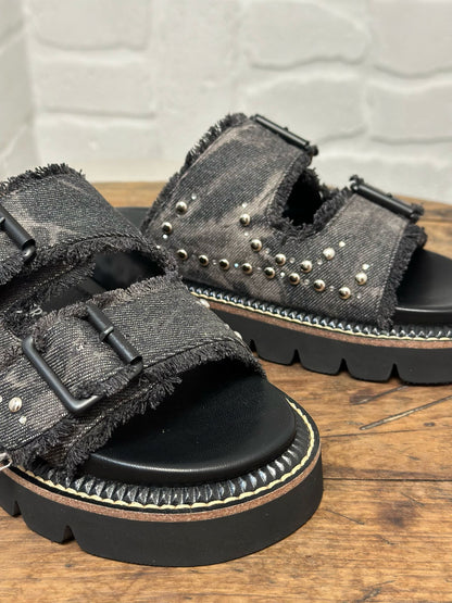 Nu-pieds CAFE NOIR jeans gris/noir femme
