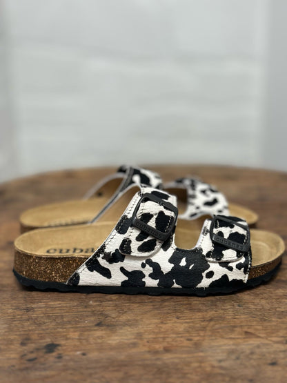 Nu-pieds CUBANAS Poilus vache noir et blanc femme