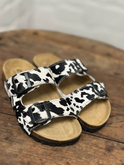 Nu-pieds CUBANAS Poilus vache noir et blanc femme