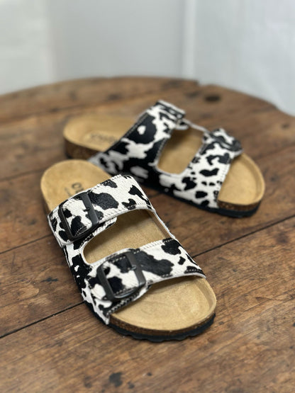 Nu-pieds CUBANAS Poilus vache noir et blanc femme