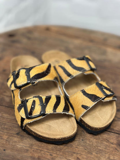 Nu-pieds CUBANAS Poilus zèbre camel femme