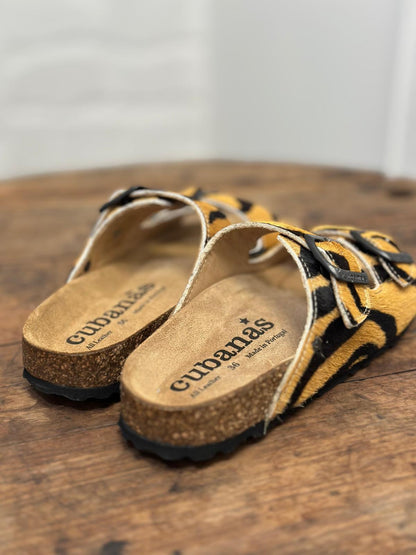 Nu-pieds CUBANAS Poilus zèbre camel femme