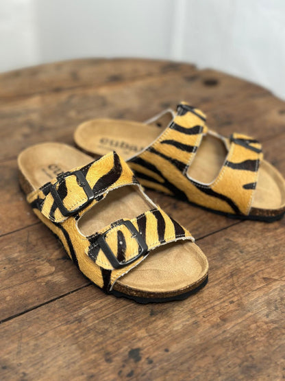 Nu-pieds CUBANAS Poilus zèbre camel femme