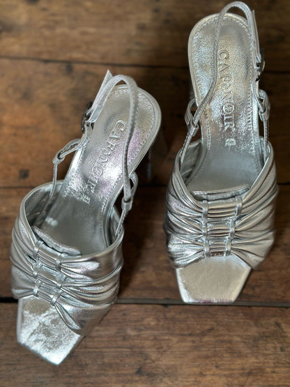 Nu-pieds à talons CAFE NOIR argentés femme