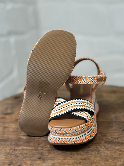 Nu-pieds compensés CAFE NOIR Multicolore/orange femme