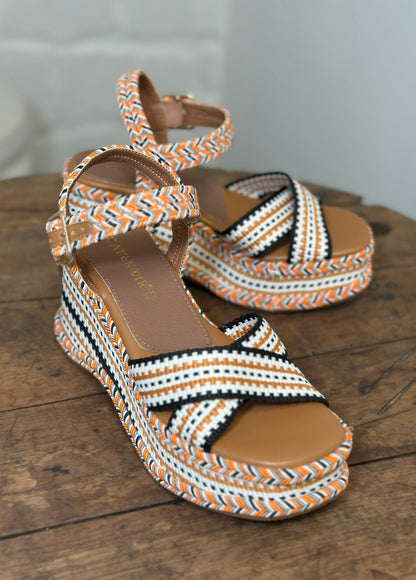 Nu-pieds compensés CAFE NOIR Multicolore/orange femme