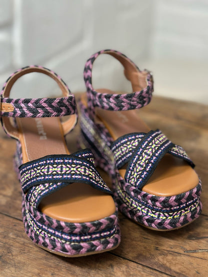 Nu-pieds compensés CAFE NOIR Noir/violet femme