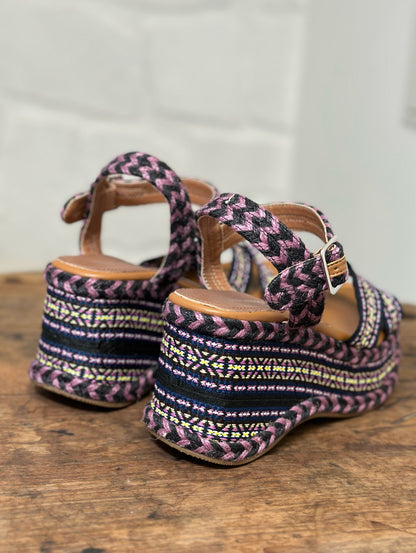 Nu-pieds compensés CAFE NOIR Noir/violet femme
