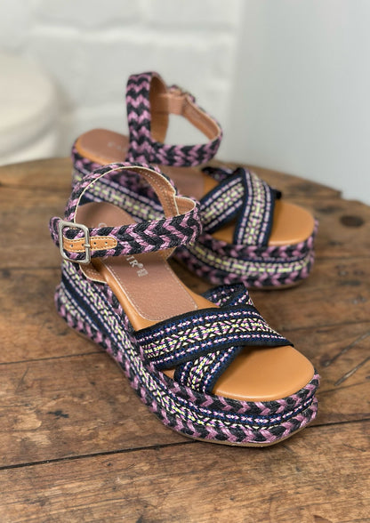 Nu-pieds compensés CAFE NOIR Noir/violet femme