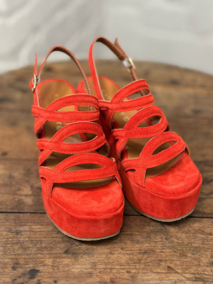 Nu-pieds compensés CAFE NOIR Rouge corail femme