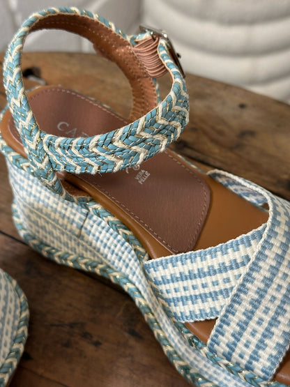 Nu-pieds compensés CAFE NOIR bleu et blanc femme