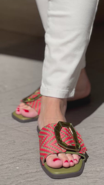 Mules plates NOA HARMON kaki et orange femme