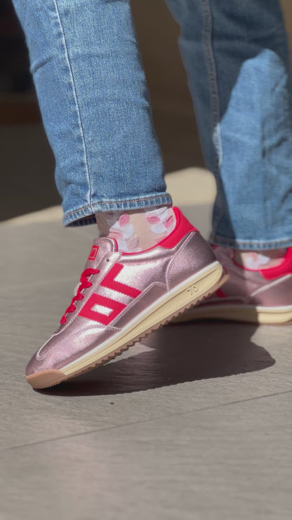 Baskets BACK70 JOGGER rose métallisé et rouge femme